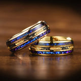 Orion Nebula Opal Meteorite Gold Foil Inlay 8MM Tungsten Rings For Men and Women - Engagement Wedding Promise Bands
