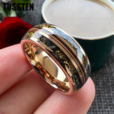 Marvelous Real Wood Inlay 8MM Rose Gold Color Meteorite Gold Foil Guitar String Men Women Tungsten Wedding Band