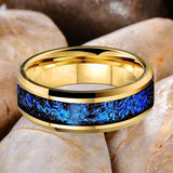 Blue Foil Inlay Beveled Polished Shiny 6/8MM Tungsten Ring for Men Women, Comfortable Fit Engagement Wedding Bands