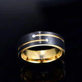 Luxury Gold Color Inner Black Round Circle AAA Zircon Crystal 8mm Tungsten Carbide Rings - Engagement Wedding Rings