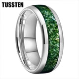 Green Moss Agate Inlay 6/8MM Dome Edges Tungsten Carbide Rings Mens Womens Fashion Engagement Wedding Bands