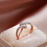 Elegant Geometric Design Full Bling 14K Filled Rose Gold AAA+ Zircon Diamonds Rings for Women Wedding Party Jewelry