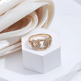 Awesome Luxury Geometric Hexagon Rolled 14K Rose Gold AAA Zircon Diamonds Hollow Rings For Women Fine Jewelry Gift