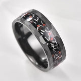 Stunning 8mm Brushed Matte Black Hammered Meteorite Dinosaur Bone Tungsten Carbide Ring for Men
