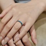 Lovely 3mm Steel Color Dome Polished Inlaid Pink Blue Opal Women's Tungsten Carbide Ring