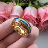 Gorgeous Whisky Wood Guitar String Inlay 8mm Tungsten Blue Opal Fashion Engagement Wedding Band for Men Women