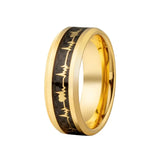 Awesome Black Carbon Fiber Inlay 8mm Beautiful Heartbeat Ring for Men Women Tungsten Wedding Band Fashion Jewelry