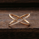 New Micro-wax Vintage Luxury Geometry Cross 14K Filled Rose Gold Rings AAA+ Cubic Zirconia Diamonds Fine Jewelry