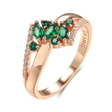 Superb Geometric Crossing Design 14K Filled Rose Gold Green AAA Zircon Crystals Ethnic Rings, Vintage Trendy Jewelry