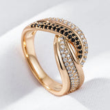 New Stunning Luxury 14K Rolled Rose Gold With Black White AAA+ CZ Diamonds Ethnic Style Rings - Fine Wedding Jewelry