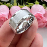 Center Brushed Polished Finish 10mm 12mm Mens Tungsten Flat Big Finger Rings, Comfort Fit Engagement Wedding Bands