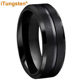 Elegant Grooved Beveled Finish 6mm 8mm Popular Sandblast Tungsten Engagement Wedding Band Ring for Men Women