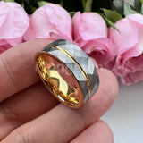Flat Band Grooved Brushed 8mm Hammered Tungsten Carbide Comfort Fit Ring for Men Women - Fashion Wedding Jewelry