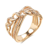 New Unique Cross Design 14K Rolled Rose Gold AAA Zircon Diamonds Big Rings for Women Fashion Modern Party Jewelry