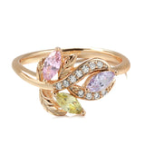 Colorful Crystal Flower Design Romantic 14K Filled Rose Gold Bride Fine Rings Lover's Fine Jewelry Luxury Gift