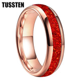 Amazing 6/8MM Tungsten Carbide Rings with Dome Polishing Center Red Opal Stone Inlay Comfortable Fit Wedding Bands