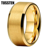 Super Beveled Edges Matte Finish Gold 10/12MM Tungsten Carbide Rings for Men Women, Fashion Engagement Wedding Bands