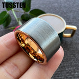 Admirable Flat Brushed Rose-Gold-Color12MM Tungsten Carbide Rings for Men Women Fashion Engagement Wedding Bands