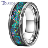 Galaxy Series Opal Inlay 8MM Black Hammer Multi Facet Tungsten Wedding Band For Men Women With Comfort Fit