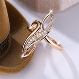 Unique Infinity Geometric Tree Leaf Champagne Rolled 14K Rose Gold AAA+ Zircon Diamonds Rings Cocktail Party Jewelry