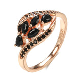 Luxury Design Water Drop 14K Rolled Rose Gold Women's Ring With Black AAA Zircon Crystals Elegant Party Jewelry