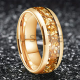 Outstanding Inlaid Gold colored crystal stone 4/6/8MM Men's and Women's Comfortable Fit Wedding Tungsten Ring