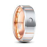 Gorgeous Dome Polished Zircon Horizontal Rosegold Groove 8mm Tungsten Carbide Steel Ring for Men Wedding Jewelry