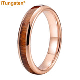 Fine 4mm Men Women Domed Polished Koa Wood Ring Nice Tungsten Comfort Fit Wedding Band Trendy Jewelry