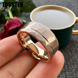 Gold Hammered Offset Line 8MM Tungsten Carbide Comfort Fit Ring for Men Women - Fashion Engagement Wedding Band