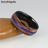 Fabulous 8mm Dome Polished Blue Lapis Whisky Oak Wood Inlay Tungsten Carbide Rings Men Women - Engagement Wedding Band
