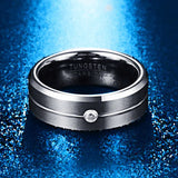 Men's 8mm Matte Finish Polished Beveled Edge AAA Cubic Zirconia Grooved Tungsten Carbide Rings, Wedding Band Rings