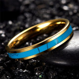 4MM Men Women Tungsten Gold Color Inlay Blue Natural Stone Tungsten Carbide Steel Rings, Anniversary Wedding Ring