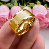 Center Brushed Polished Finish 10mm 12mm Mens Tungsten Flat Big Finger Rings, Comfort Fit Engagement Wedding Bands