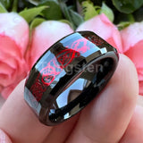 Awesome Blue Carbon Fiber Inlay Dragon 8mm Beveled Edges Ring for Men and Women Tungsten Comfort Fit Wedding Band