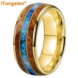Gorgeous Whisky Wood Guitar String Inlay 8mm Tungsten Blue Opal Fashion Engagement Wedding Band for Men Women