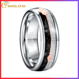 New Arrival Tungsten Carbide 8MM Inlaid Meteorite Black Agate Steel Tungsten Steel Men Wedding Bands
