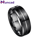 Lovely 8mm Frosted Surface Middle Groove Plated Black Tungsten Carbide Rings for Men - Wedding  Jewelry