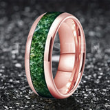 Green Moss Agate Inlay 6/8MM Dome Edges Tungsten Carbide Rings Mens Womens Fashion Engagement Wedding Bands