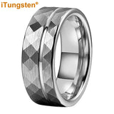 Flat Band Grooved Brushed 8mm Hammered Tungsten Carbide Comfort Fit Ring for Men Women - Fashion Wedding Jewelry
