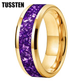 Awesome Purple Crystal Stone Inlaid  6/8MM Men's and Women's Comfortable Fit Wedding Tungsten Carbide Bands