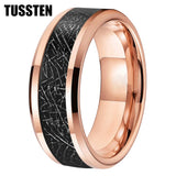 High Quality Beveled Polished Finish 8MM Black Meteorite Rings Men and Women Tungsten Gold Comfort Fit Wedding Band