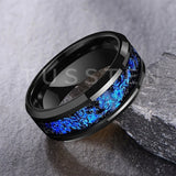 Blue Foil Inlay Beveled Polished Shiny 6/8MM Tungsten Ring for Men Women, Comfortable Fit Engagement Wedding Bands
