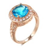 Luxury New Circle Spire Hollow Blue and White AAA Zircon Crystals Rings for Women 14K Filled Rose Gold Glossy Rings