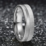 Customized Inlay, 1.5mm Offset Groove Pipe Cut Matte 6MM Gold/Silver Tone Tungsten Blank Core Comfort Fit Rings