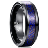 Black 8mm Blue Dragon Tungsten Carbide Soul Mate Ring for Men Wedding Jewelry - Best Gift for Men