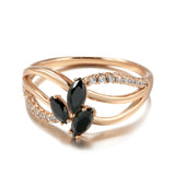 Super Trendy Flower Design Rolled 14K Rose Gold Black and White AAA+ CZ Diamonds Rings , Party Fine Crystal  Jewelry