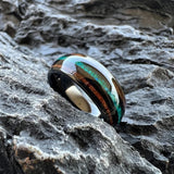 Fashion 8Mm Black Green Opal Koa Wood Inlay Tungsten Comfortable Fit Ring for Men Women - Engagement Wedding Ring