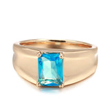 Elegant Daily Wide Face Smooth Metal Square Blue Rolled 14K Rose Gold AAA Zircon Crystal  Jewelry Rings For Women