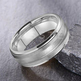 Superb Blank Stepped Beveled Edges Brushed Finish Core 2/3mm Groove Pipe Cut Polished 8MM Tungsten WEdding Bands