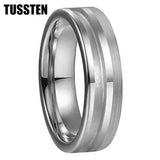 Customized Inlay, 1.5mm Offset Groove Pipe Cut Matte 6MM Gold/Silver Tone Tungsten Blank Core Comfort Fit Rings